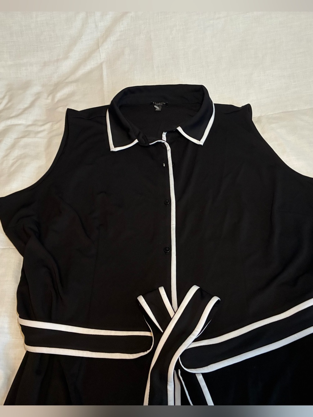 Talbots tipped jersey shirtdress in black with white contrast piping Trim - 2Xp - Picture 7 of 16